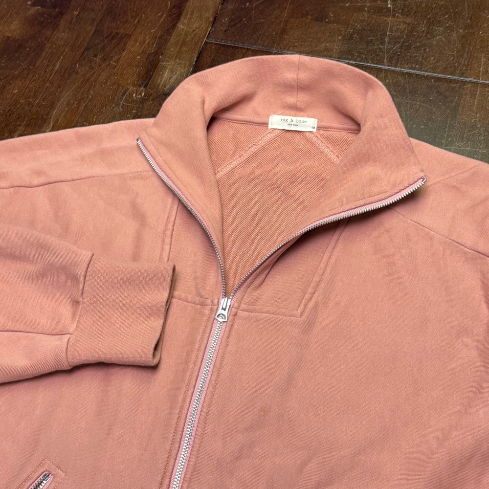 Rag & Bone Zip Up Jacket Womens L Pink Organic Cotton French Terry Mock Neck